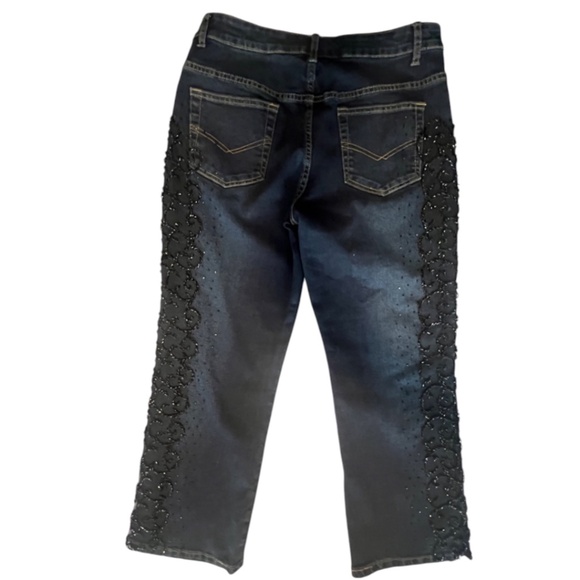 Azita Embroidered Jeweled Jeans SZ 10 stunning Black beads Ankle party NWOT - Picture 3 of 11